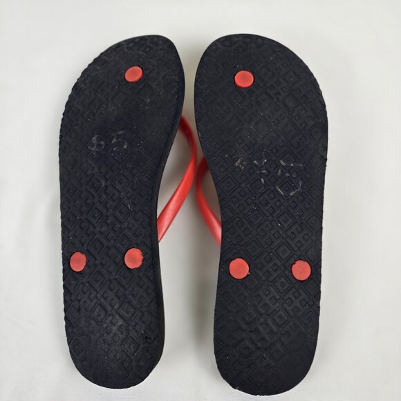 Tory Burch Size 8.5 Red Thong Flip Flop Sandals Floral Footbed Rubber - Picture 8 of 11